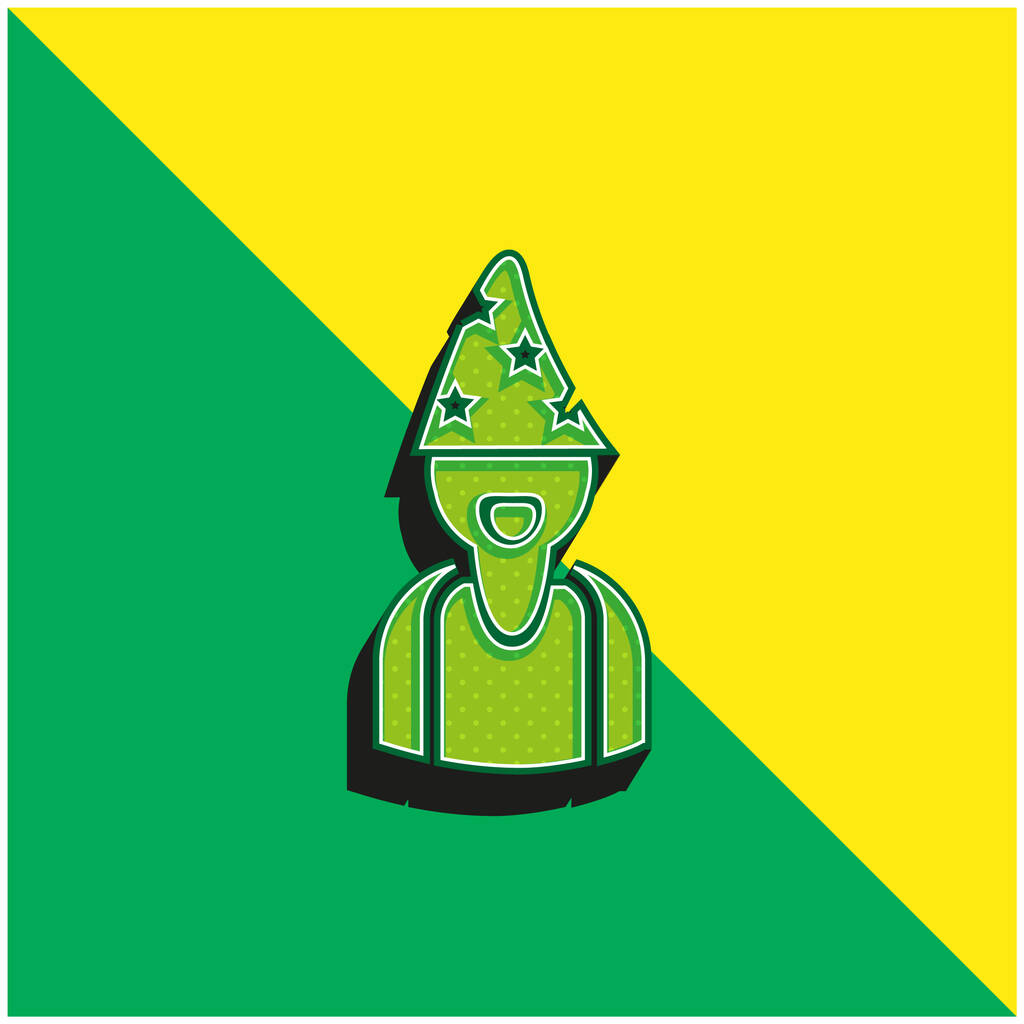 Astrologer Φορώντας καπέλο με αστέρια Πράσινο και κίτρινο σύγχρονο 3d διάνυσμα εικονίδιο λογότυπο - Διάνυσμα, εικόνα