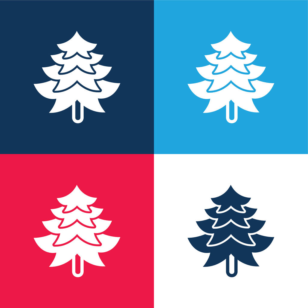 Big Pine Tree Shape sininen ja punainen nelivärinen minimaalinen kuvakesarja - Vektori, kuva