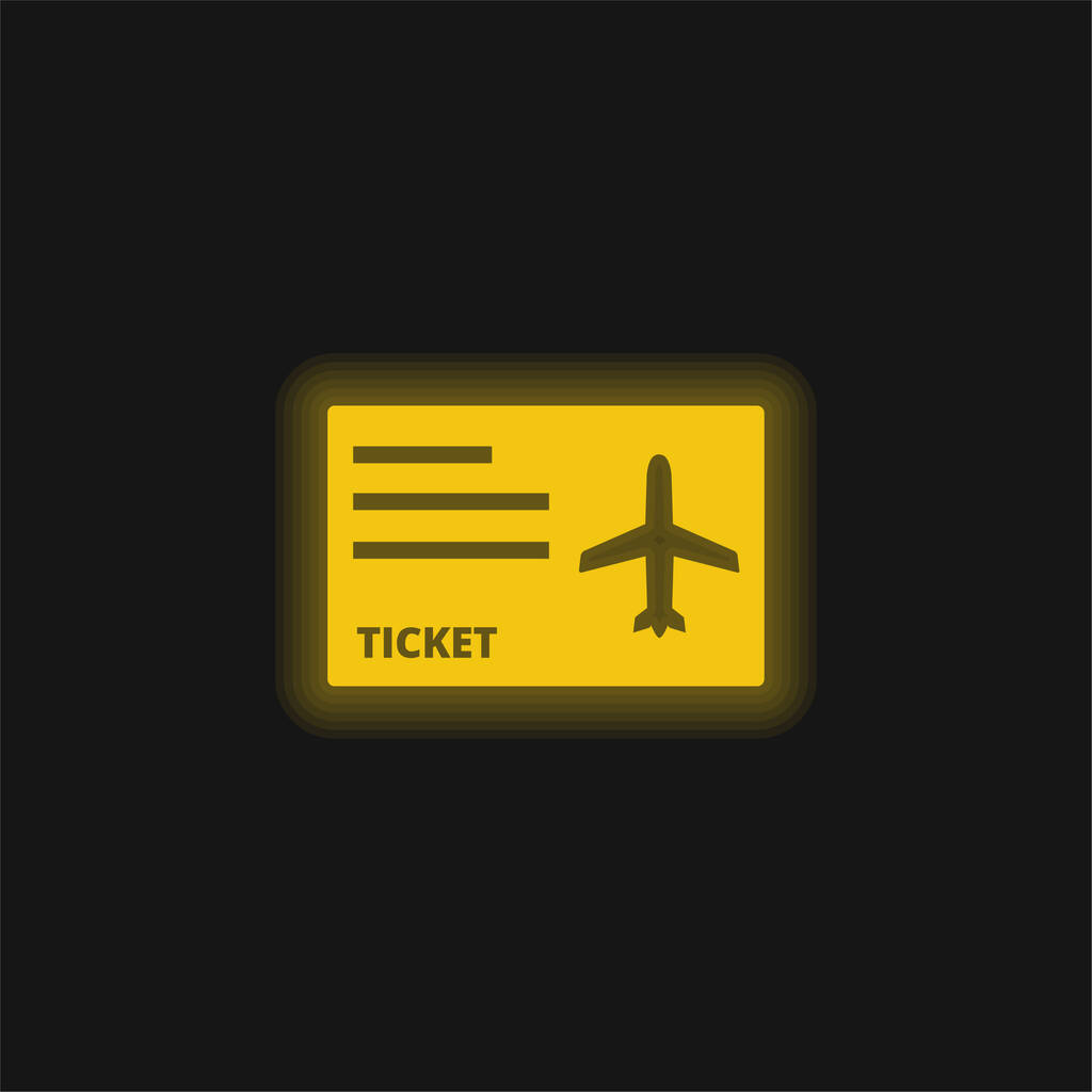 Billete de avión amarillo brillante icono de neón - Vector, Imagen