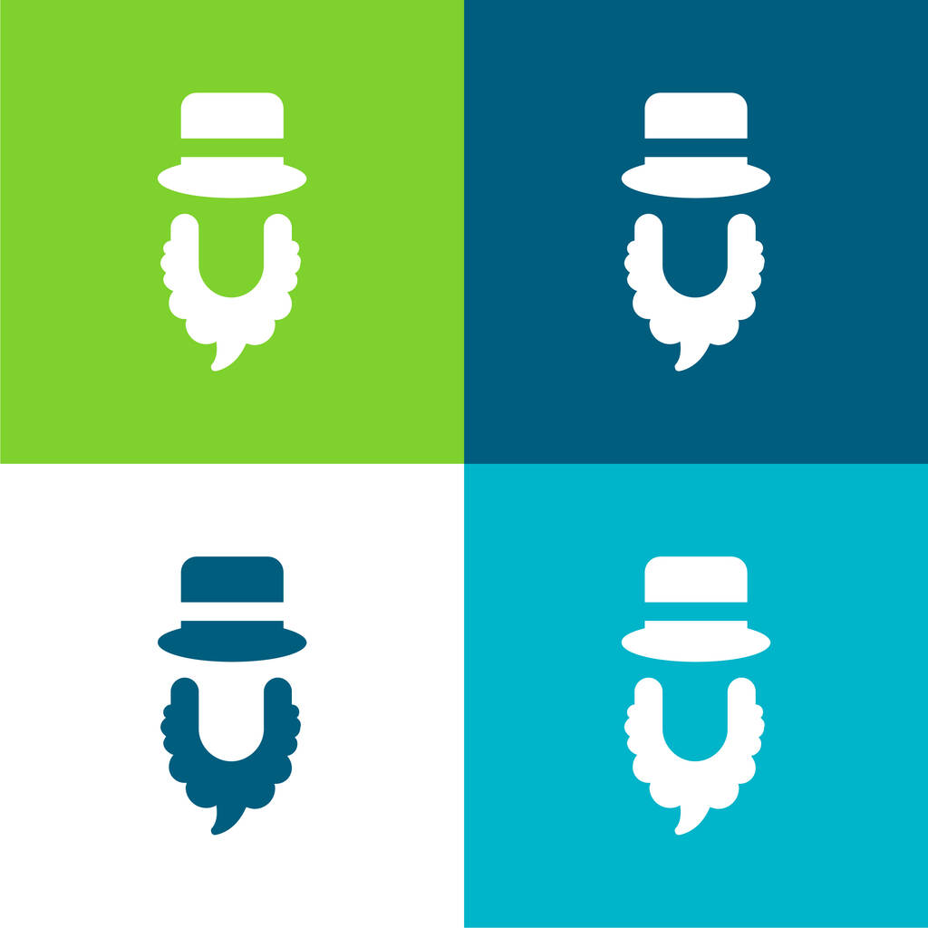 Γενειάδα και καπέλο Επίπεδη τέσσερις χρώμα ελάχιστο σύνολο εικονιδίων - Διάνυσμα, εικόνα