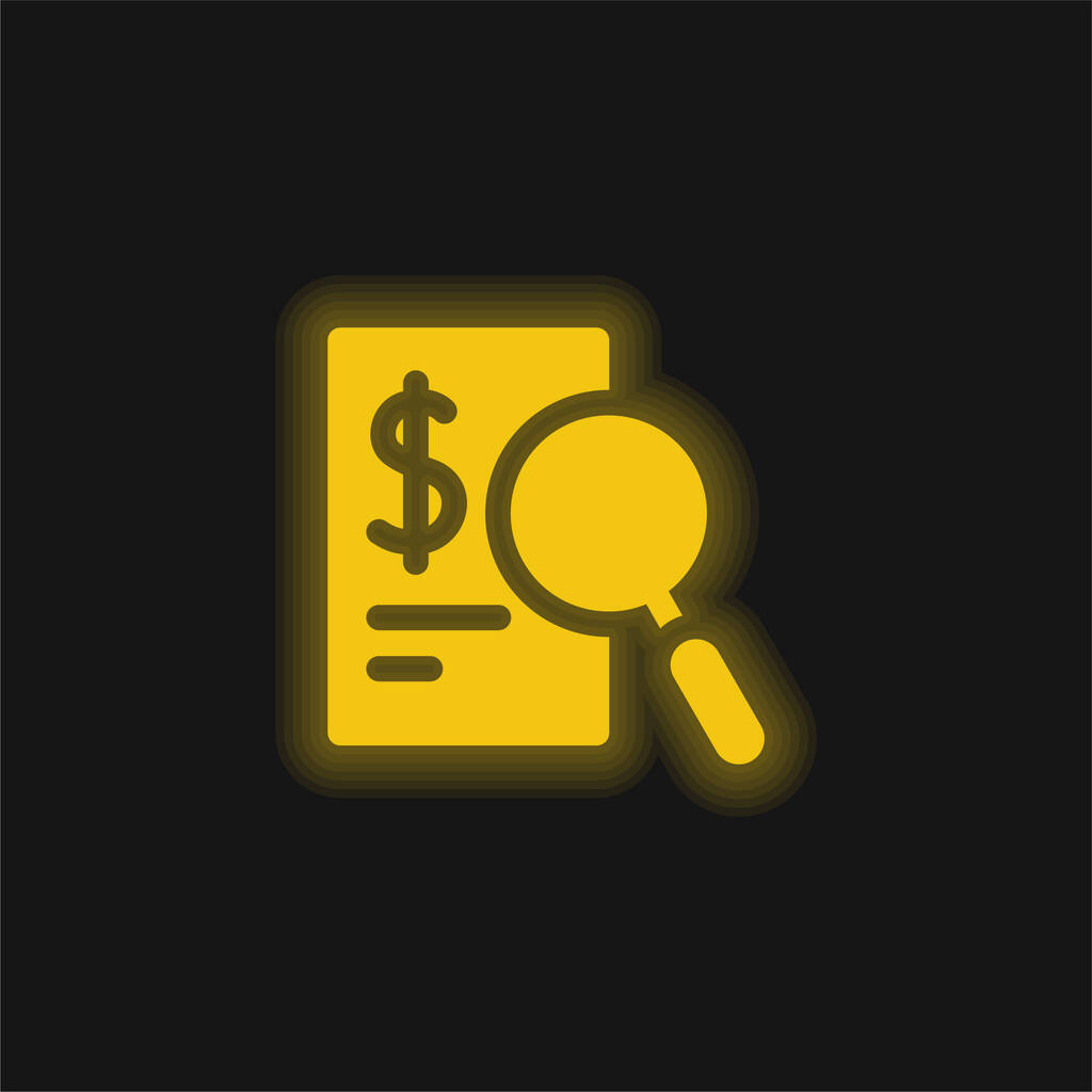Audit sárga izzó neon ikon - Vektor, kép