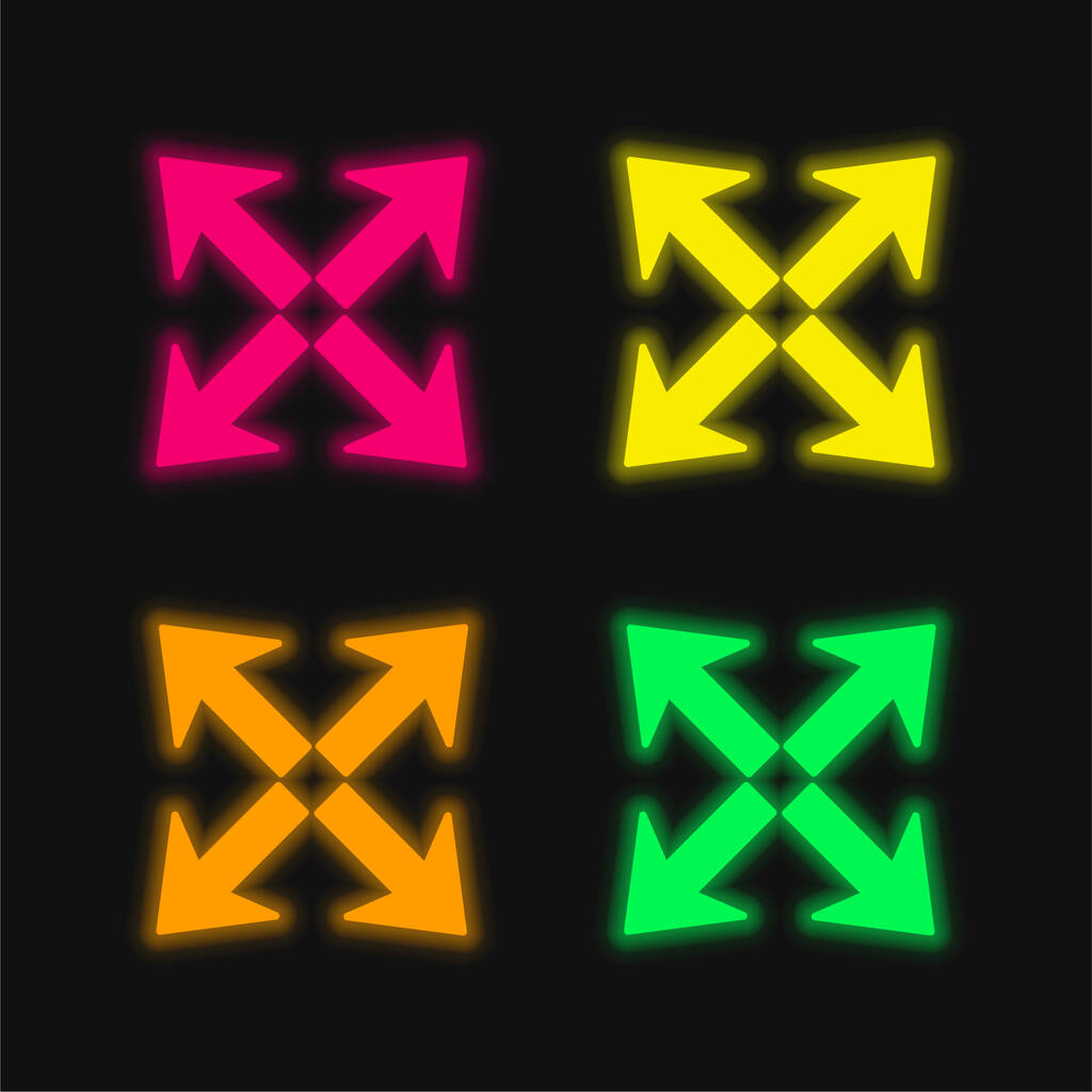 Symbole d'interface de groupe de flèches pour étendre l'icône vectorielle néon rayonnante de quatre couleurs - Vecteur, image