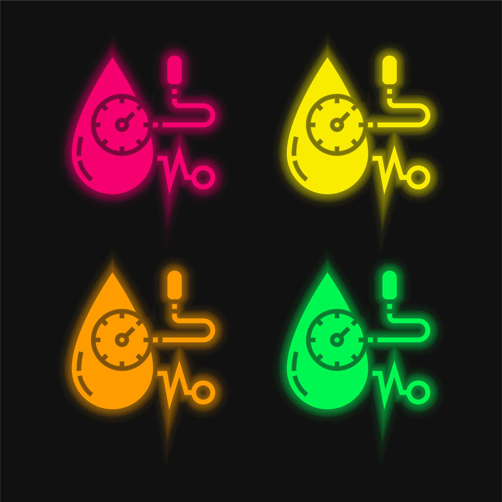 Pression artérielle quatre couleur brillant icône vectorielle néon - Vecteur, image
