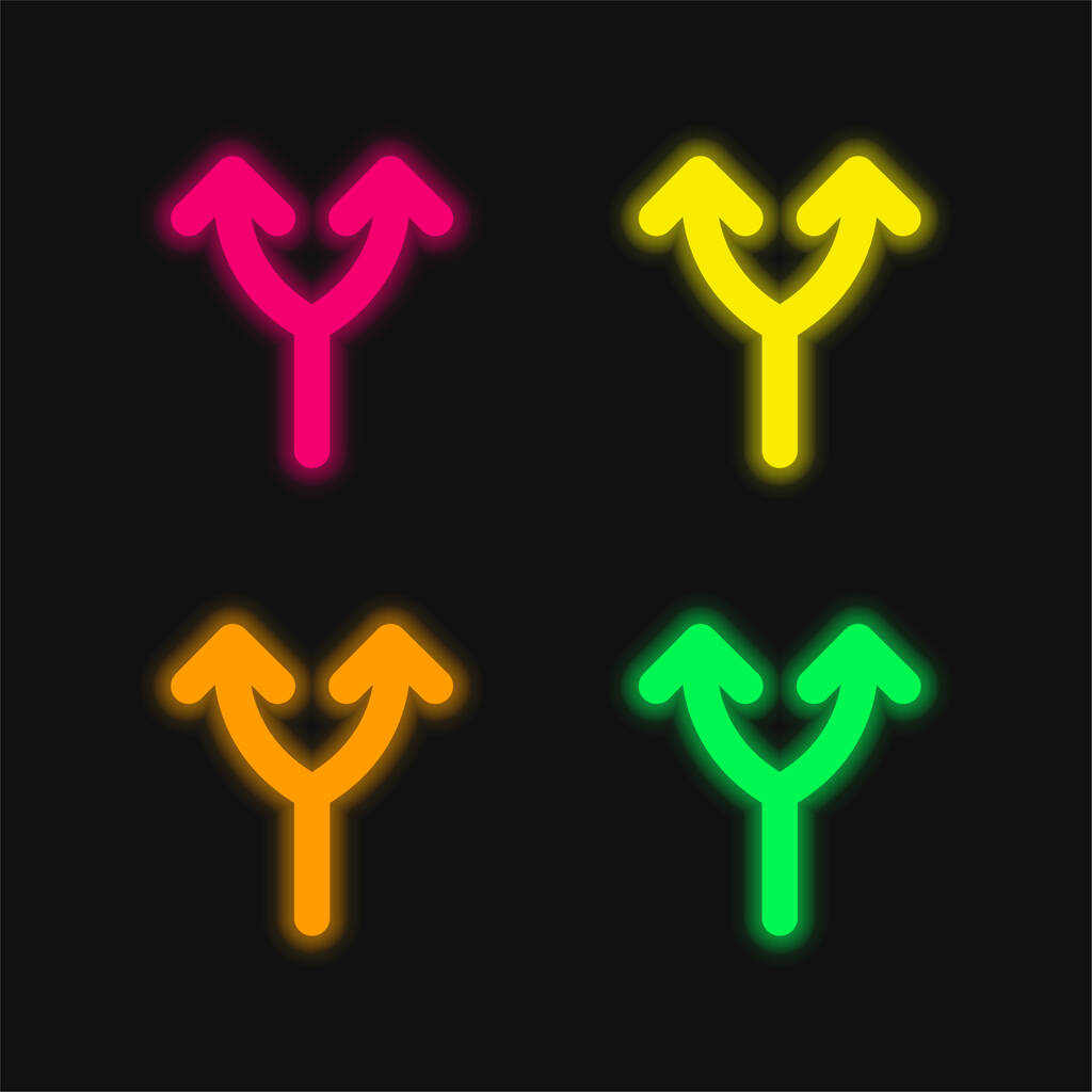 Біфуркація зверху по чотири кольори світяча неонова векторна ікона - Вектор, зображення