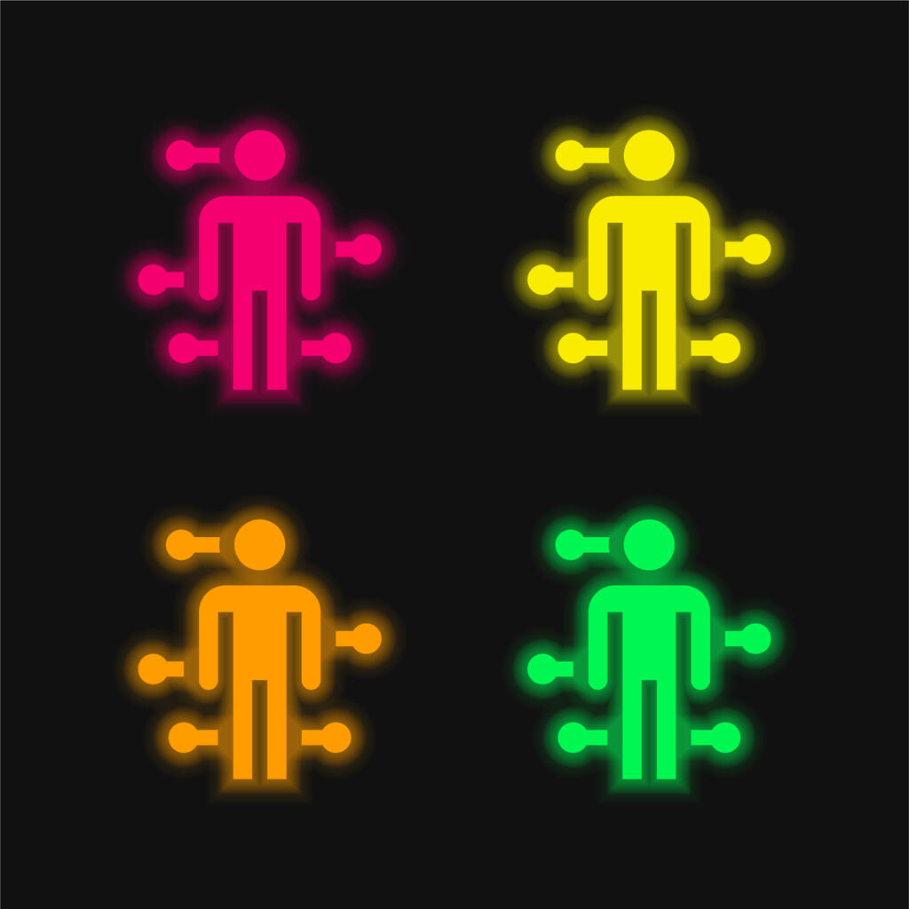 Acupuncture quatre couleur brillant icône vectorielle néon - Vecteur, image