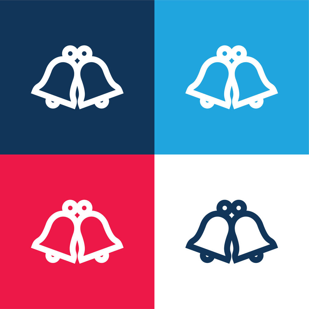 Campana azul y rojo conjunto de iconos mínimo de cuatro colores - Vector, imagen