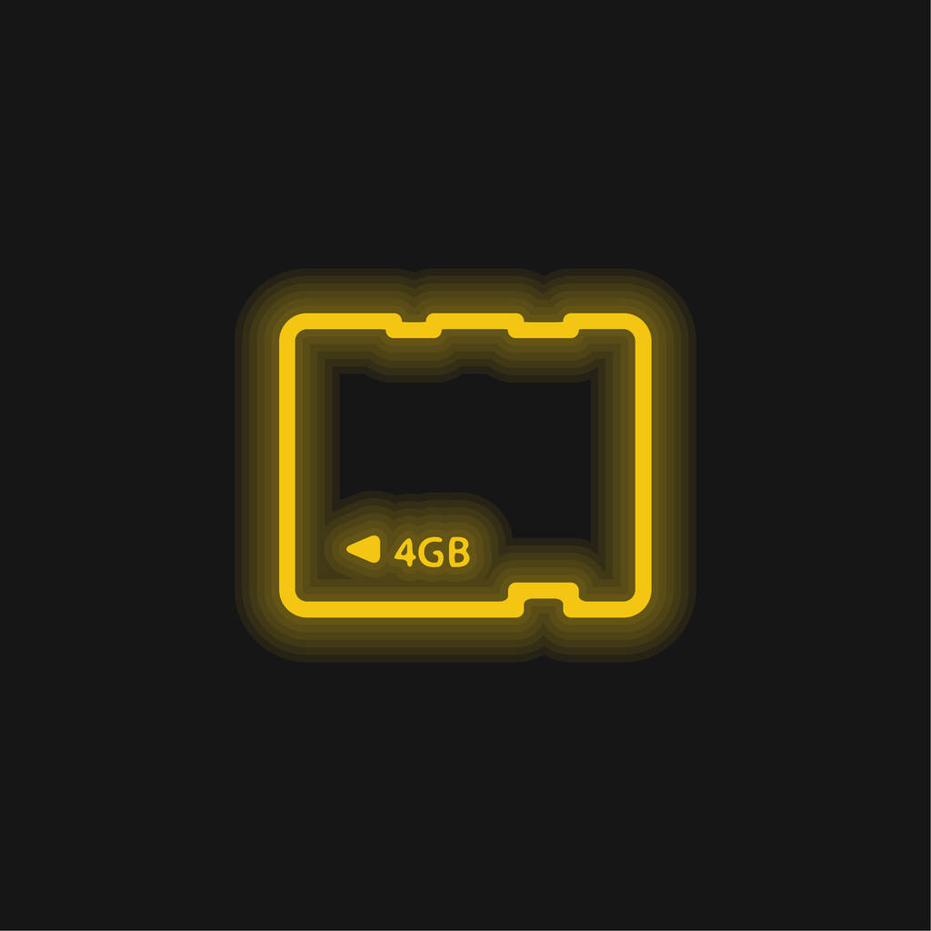 Tarjeta de 4Gb amarillo brillante icono de neón - Vector, Imagen