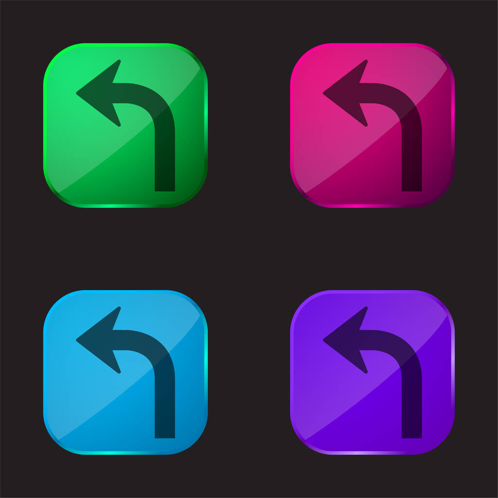 Arrow Curve Pointing Left four color glass button icon - Vector, Image