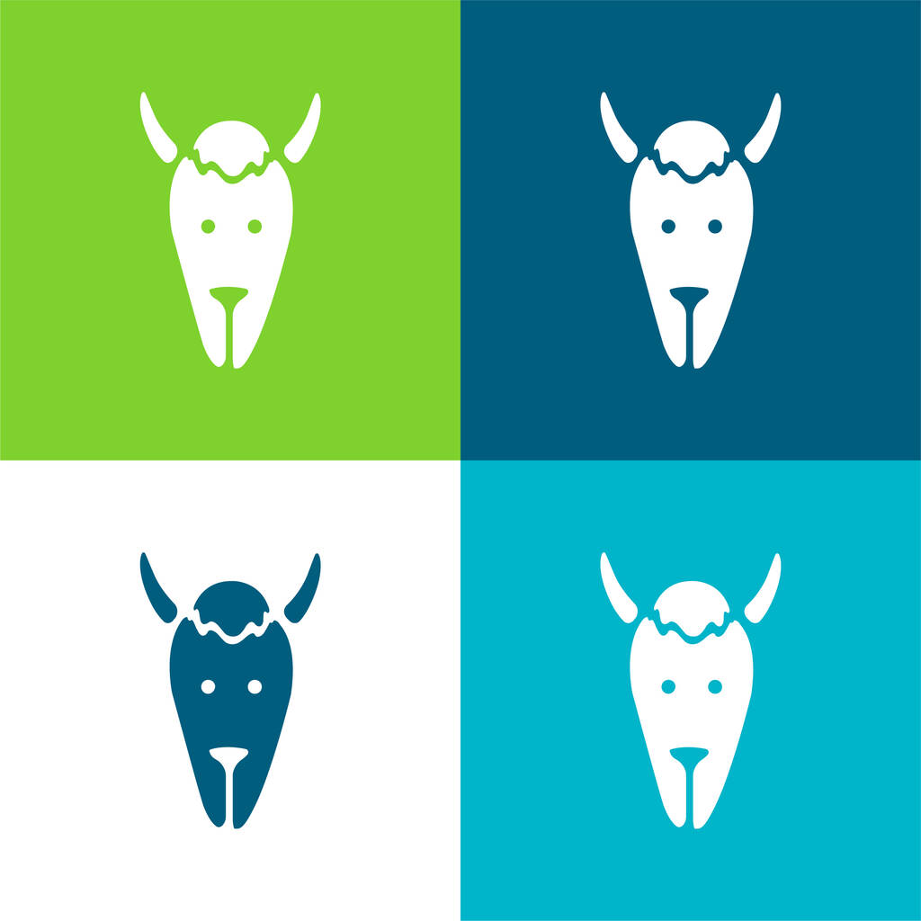 Bison Head Conjunto de ícones mínimos de quatro cores planas - Vetor, Imagem