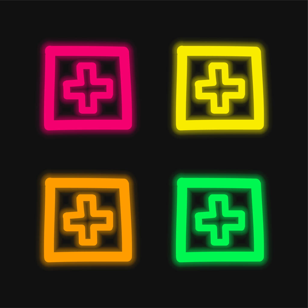 Aggiungere mano disegnato pulsante Outline quattro colori incandescente icona al neon vettore - Vettoriali, immagini