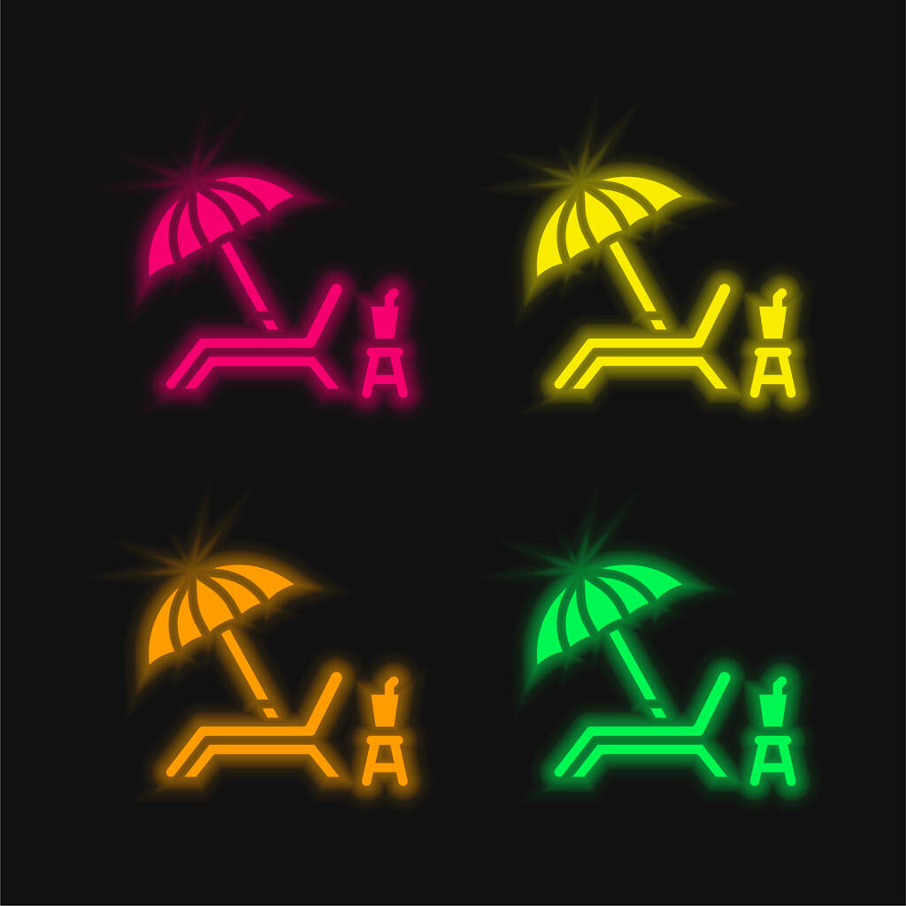 Beach Chair four color glowing neon vector icon - Vector, Image