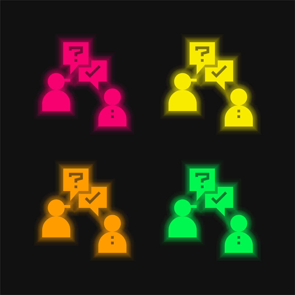 Demander quatre couleurs brillant icône vectorielle néon - Vecteur, image