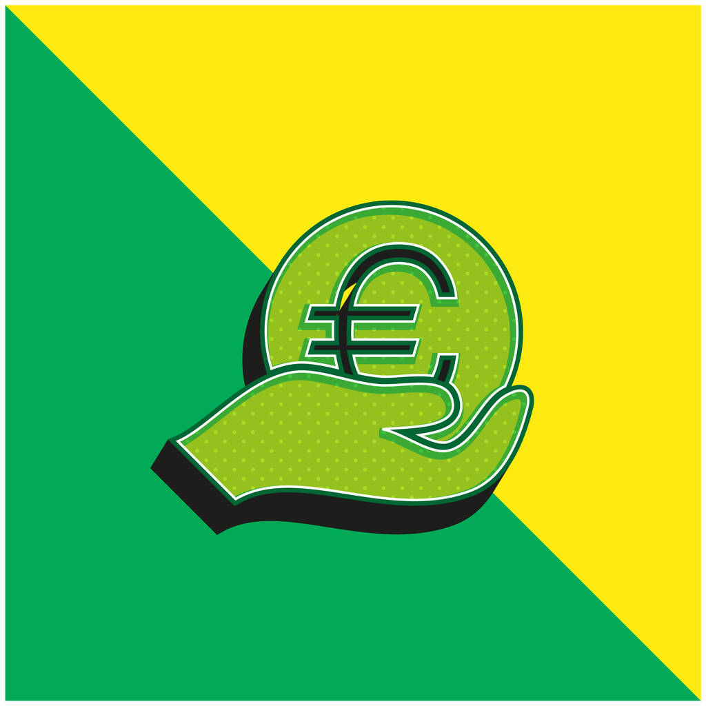Iso Euro kolikon käsi vihreä ja keltainen moderni 3d vektori kuvake logo - Vektori, kuva