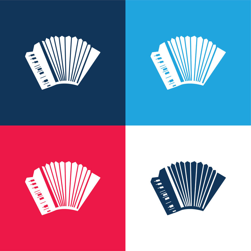 Ensemble d'icônes minime quatre couleurs bleu accordéon et rouge - Vecteur, image