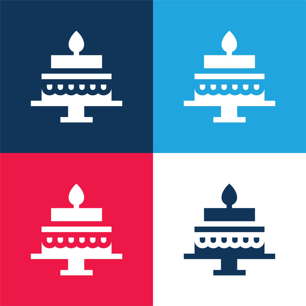 Bolo de aniversário azul e vermelho conjunto de ícones mínimos de quatro cores - Vetor, Imagem
