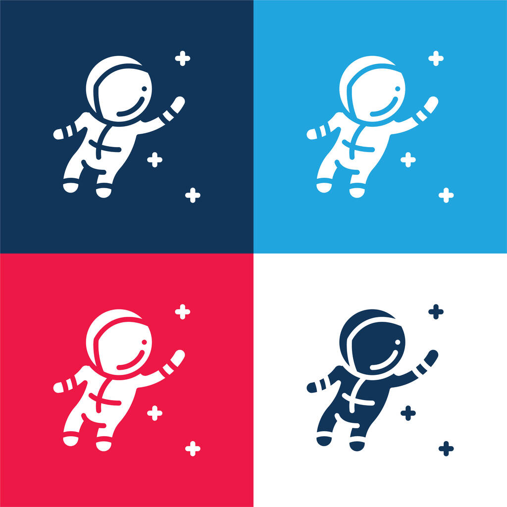 Αστροναύτης μπλε και κόκκινο σύνολο τεσσάρων χρωμάτων ελάχιστη εικονίδιο - Διάνυσμα, εικόνα