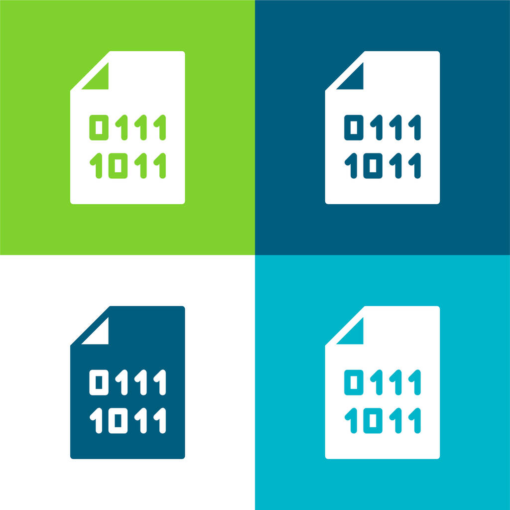 Code binaire Ensemble d'icônes minimal plat à quatre couleurs - Vecteur, image