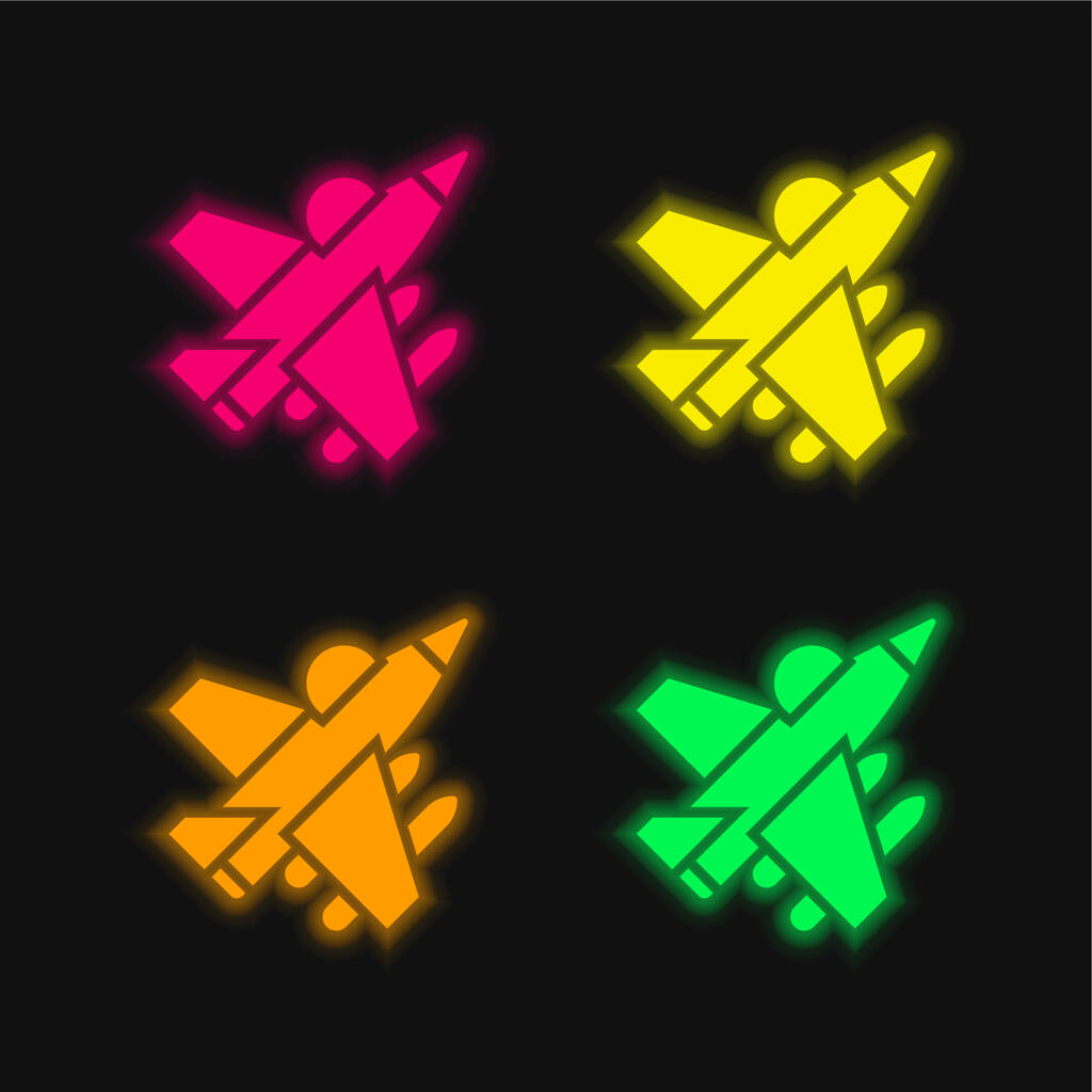 Aircraft quattro colori luminosi icona vettoriale al neon - Vettoriali, immagini