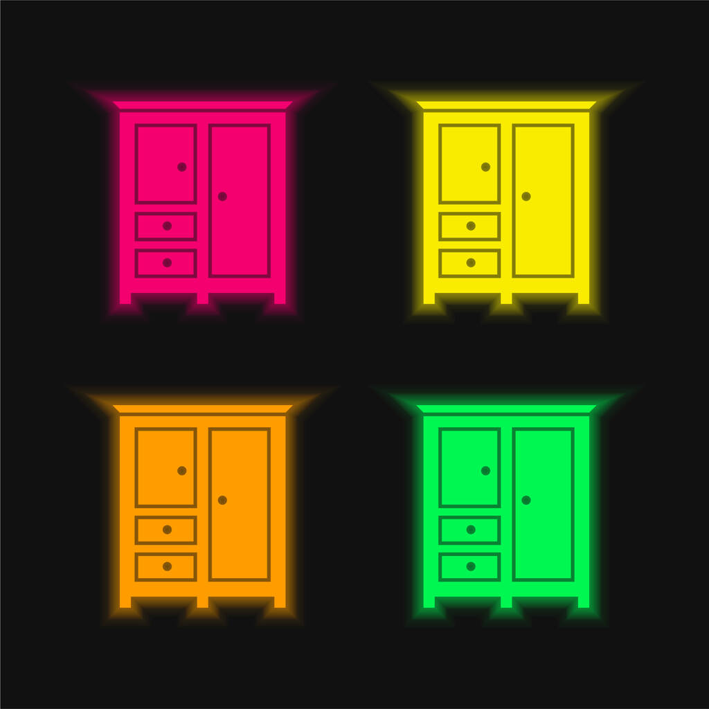 Yatak odası Siyah Dolaplı Giysiler İçin Dört Renkli Parlak Neon Vektör Simgesi - Vektör, Görsel