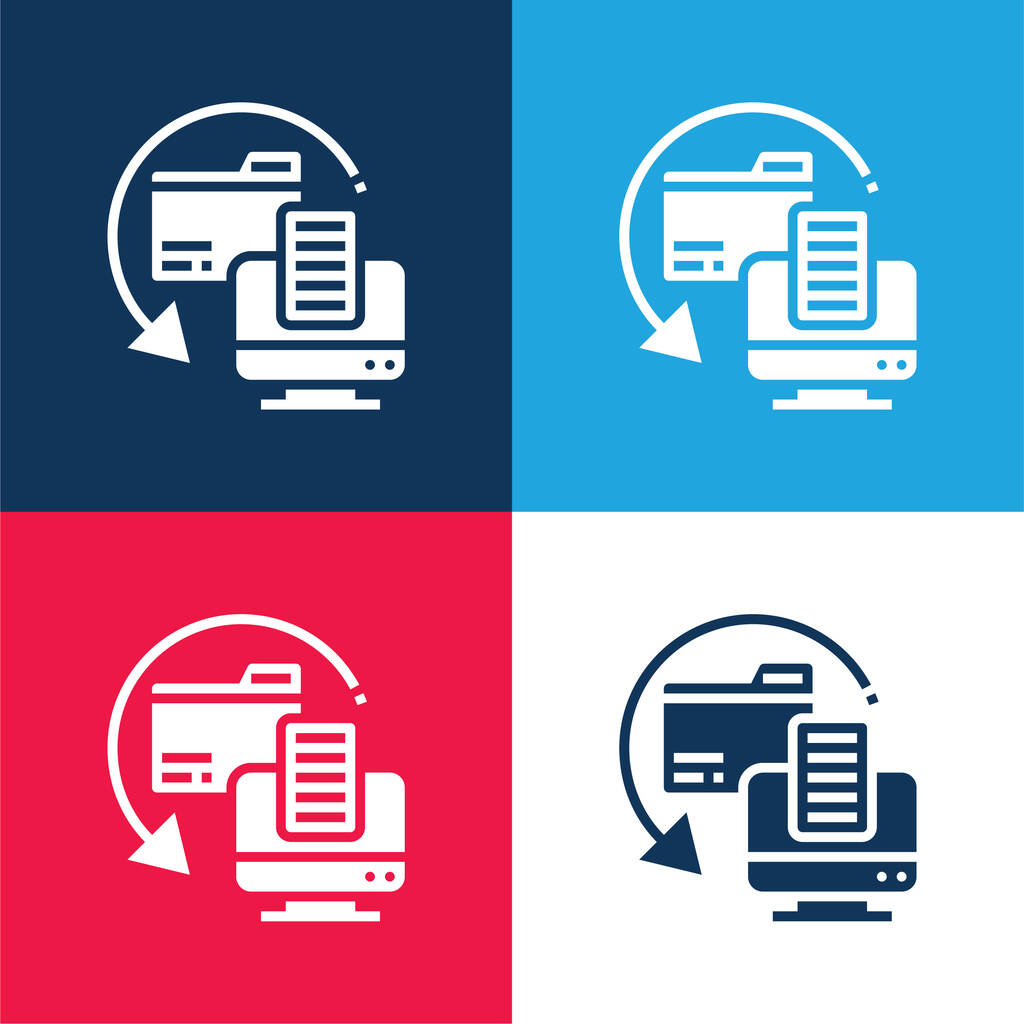 Backup Copia blu e rosso set di icone minime a quattro colori - Vettoriali, immagini