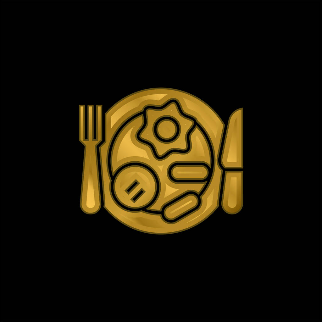 Breakfast gold plated metalic icon or logo vector - Vector, Image