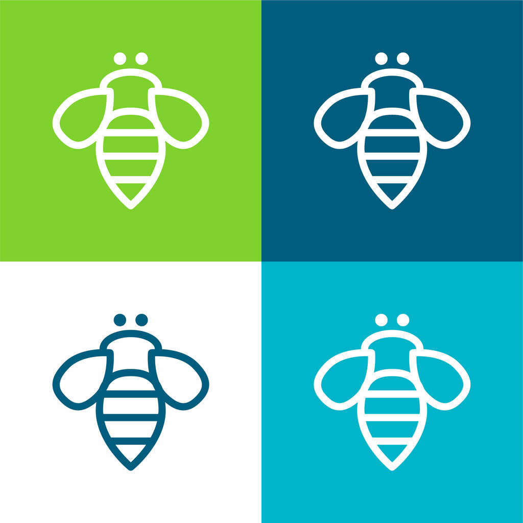 Esquema de insectos de abeja Plano conjunto de iconos mínimo de cuatro colores - Vector, Imagen