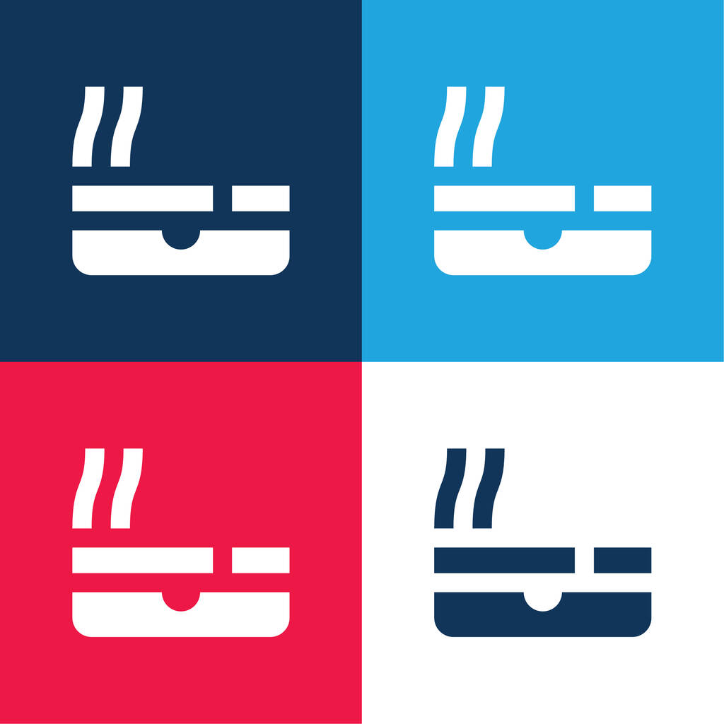 Posacenere blu e rosso set di icone minime a quattro colori - Vettoriali, immagini