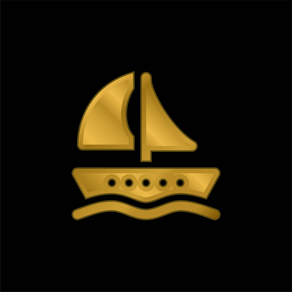Tekne altın kaplamalı metalik simge veya logo vektörü - Vektör, Görsel