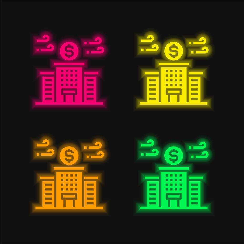 Bank vier Farbe leuchtenden Neon-Vektor-Symbol - Vektor, Bild