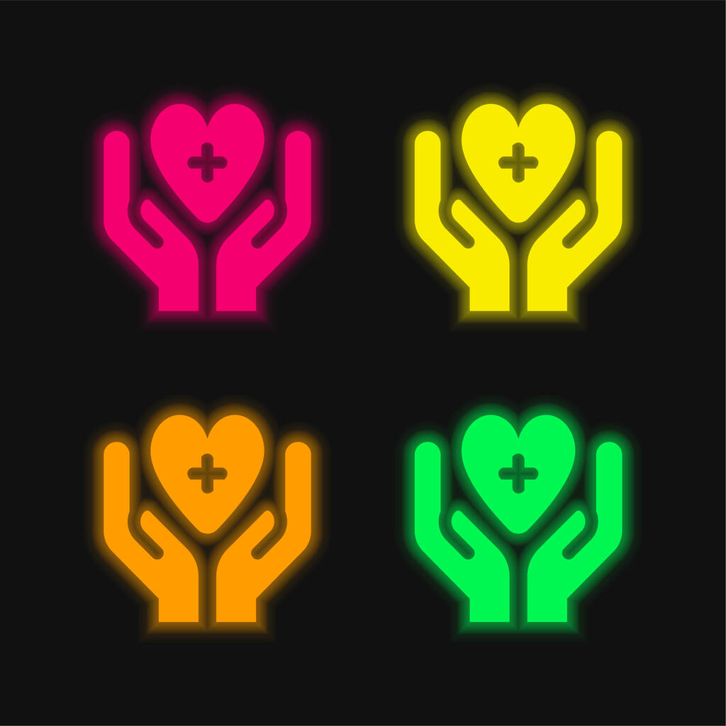 Blood Donation four color glowing neon vector icon - Vector, Image