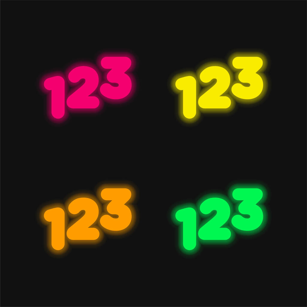 123 Numbers four color glowing neon vector icon - Vector, Image
