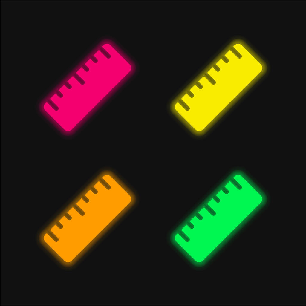Regla grande cuatro color brillante icono de vectores de neón - Vector, imagen