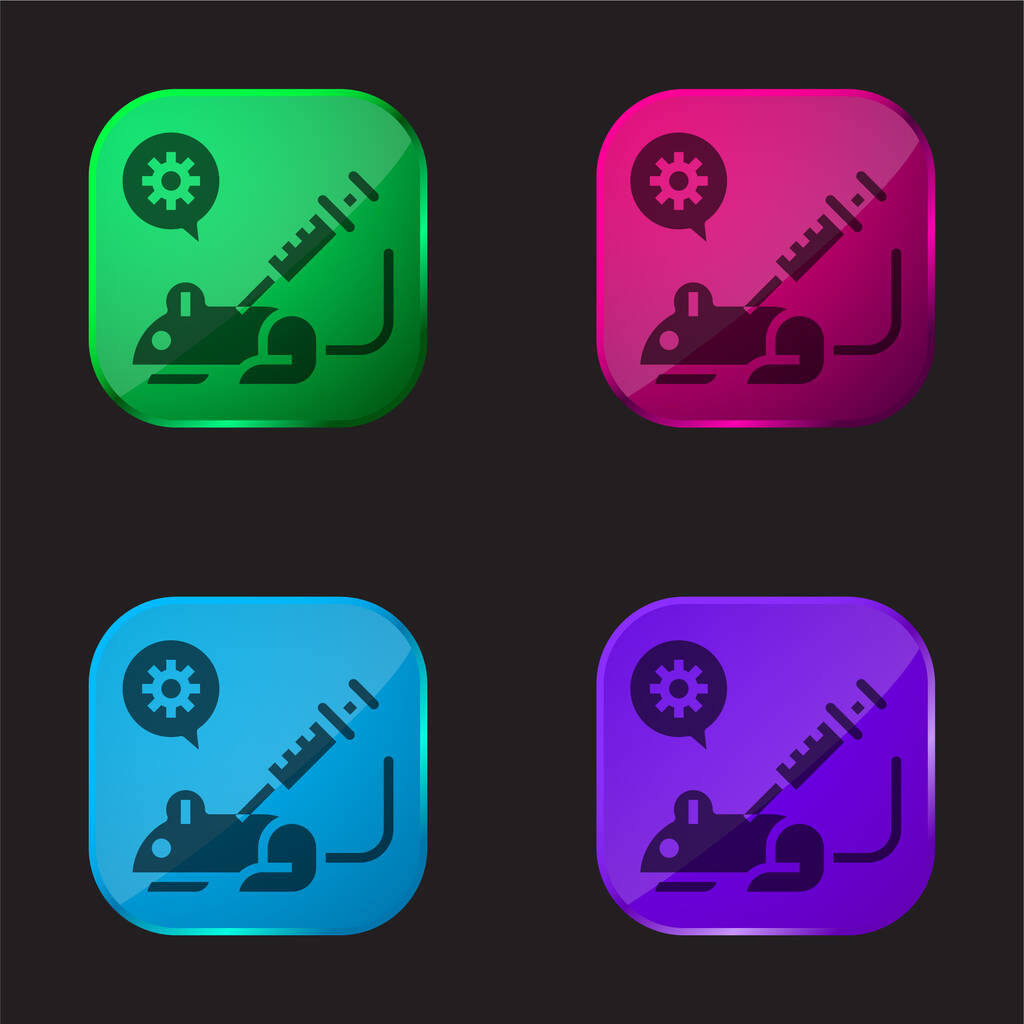 Tierversuche mit vier farbigen Glasknopfsymbolen - Vektor, Bild