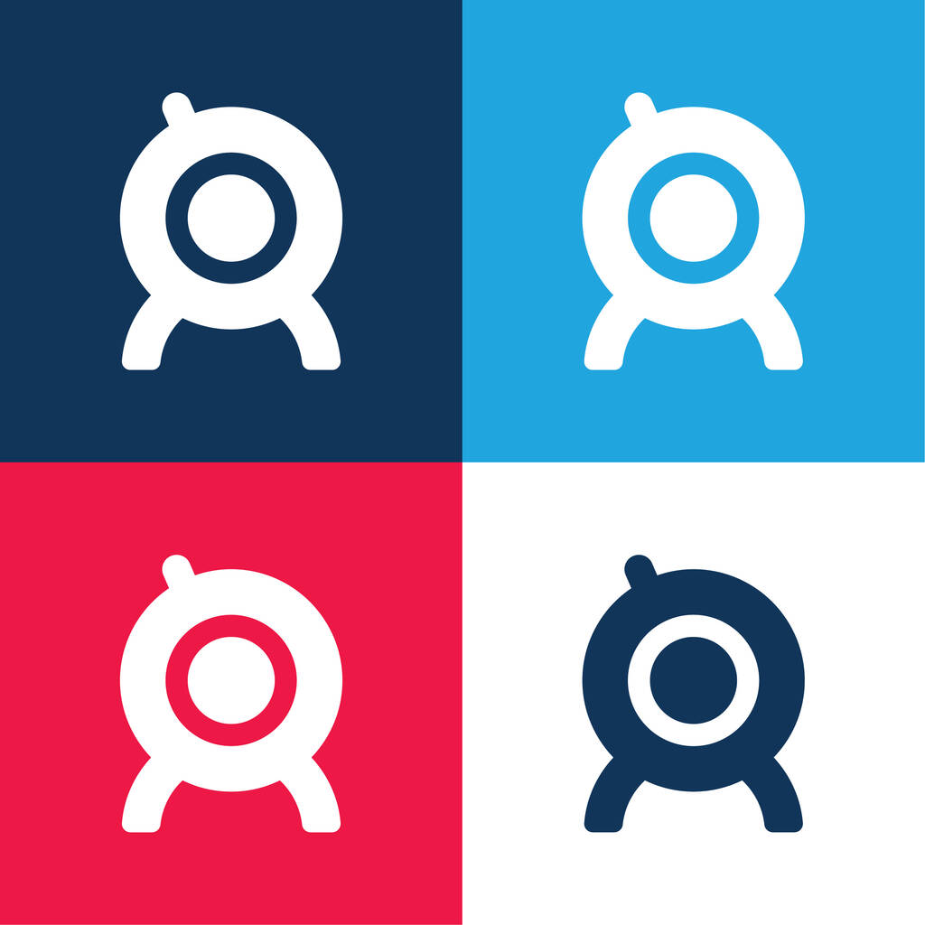 Duży Webcam niebieski i czerwony cztery kolory minimalny zestaw ikon - Wektor, obraz