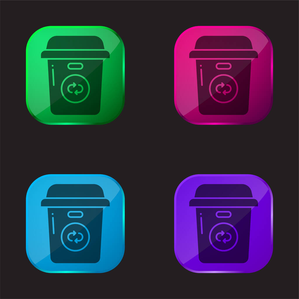 Bin vier kleuren glazen knop icoon - Vector, afbeelding