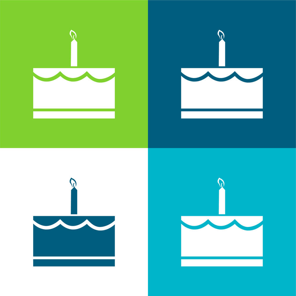 Születésnapi torta gyertyával Lapos négy szín minimális ikon készlet - Vektor, kép