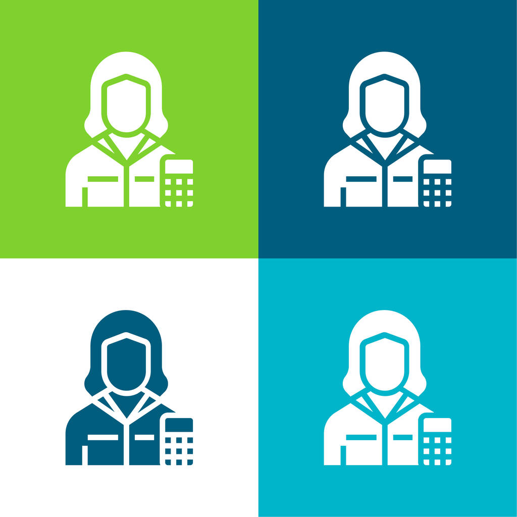 Accountant Flat four color minimal icon set - Vector, Image