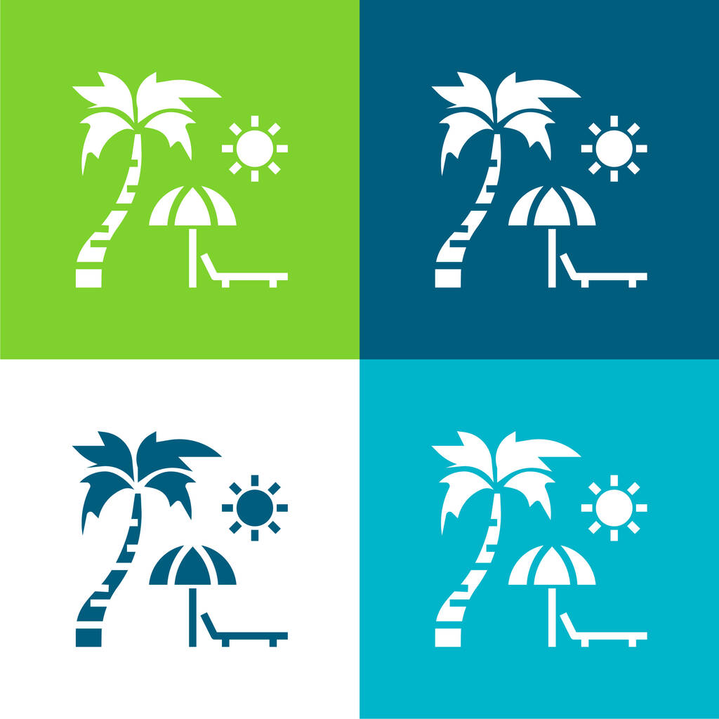 Παραλία Επίπεδη τέσσερις χρώμα ελάχιστο σύνολο εικονιδίων - Διάνυσμα, εικόνα