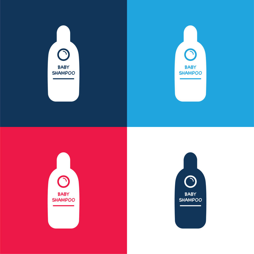 Baby šampon kontejner modrá a červená čtyři barvy minimální ikona sada - Vektor, obrázek
