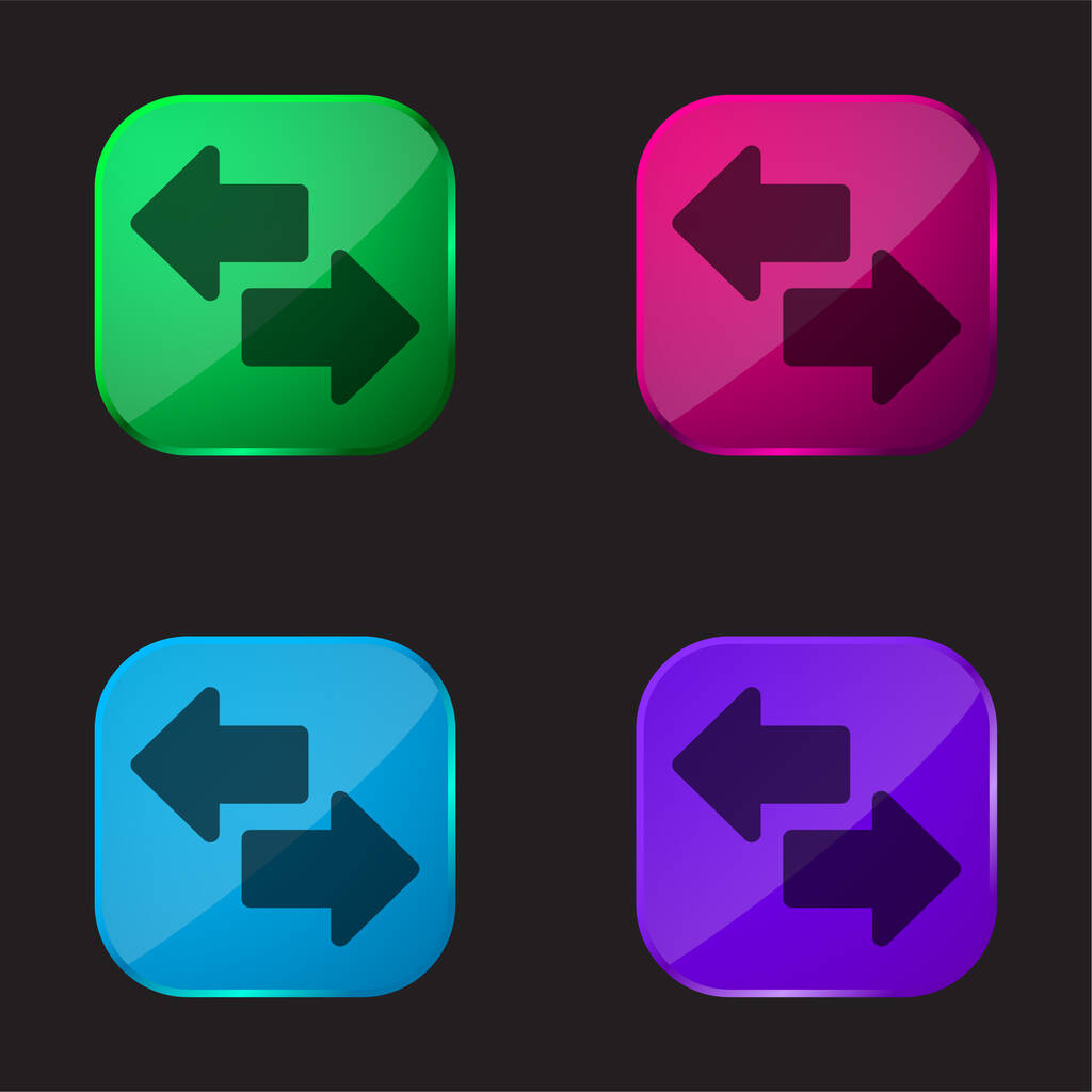 Flèches quatre icône de bouton en verre de couleur - Vecteur, image