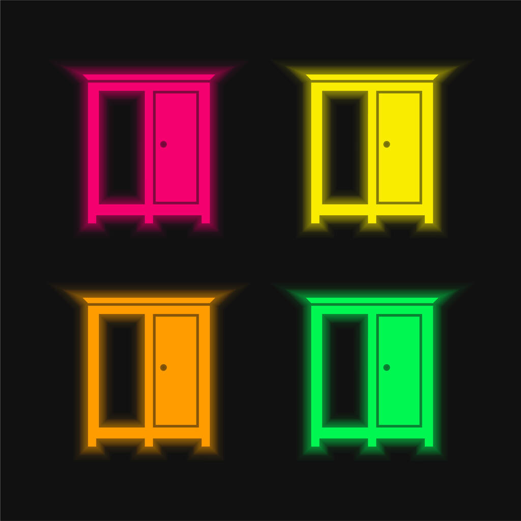 Yatak odası Gardırobu 4 renkli parlak neon vektör simgesi - Vektör, Görsel