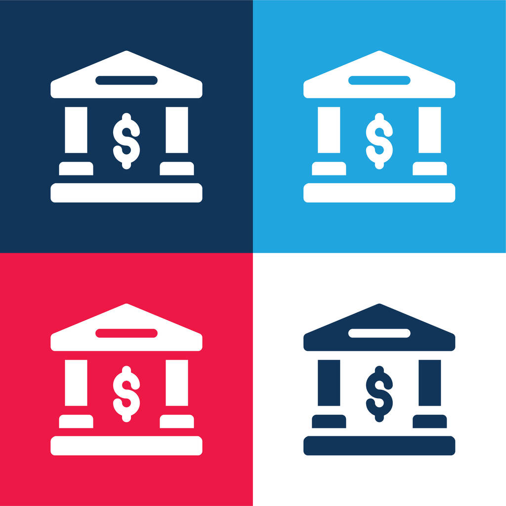 Bankovní modrá a červená čtyři barvy minimální ikona nastavena - Vektor, obrázek