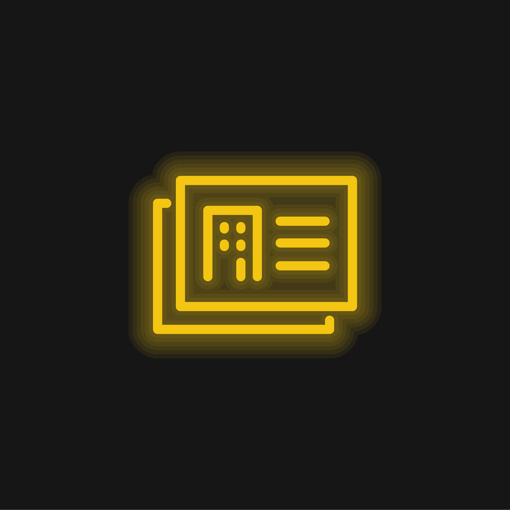 Mimar Sunum Kartları Sarı parlak neon simgesi - Vektör, Görsel