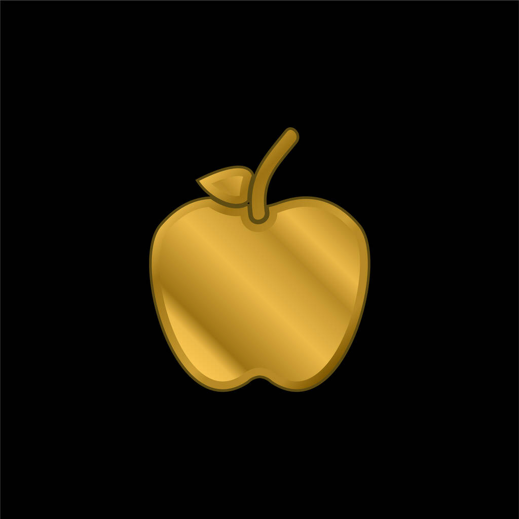 Яблоко со стеблем и листом позолоченный металлический значок или вектор логотипа - Вектор,изображение