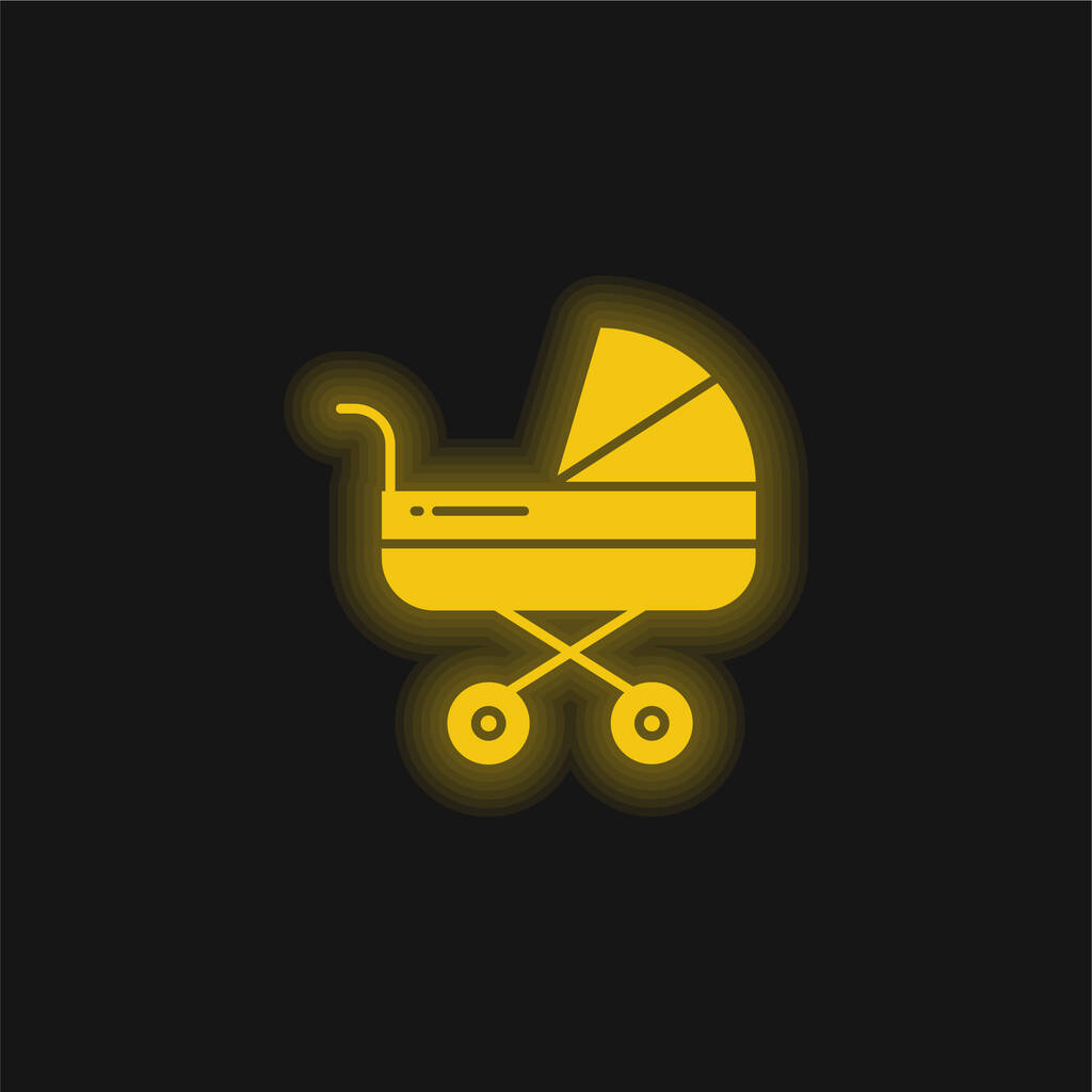 Vauva Stroller keltainen hehkuva neon kuvake - Vektori, kuva