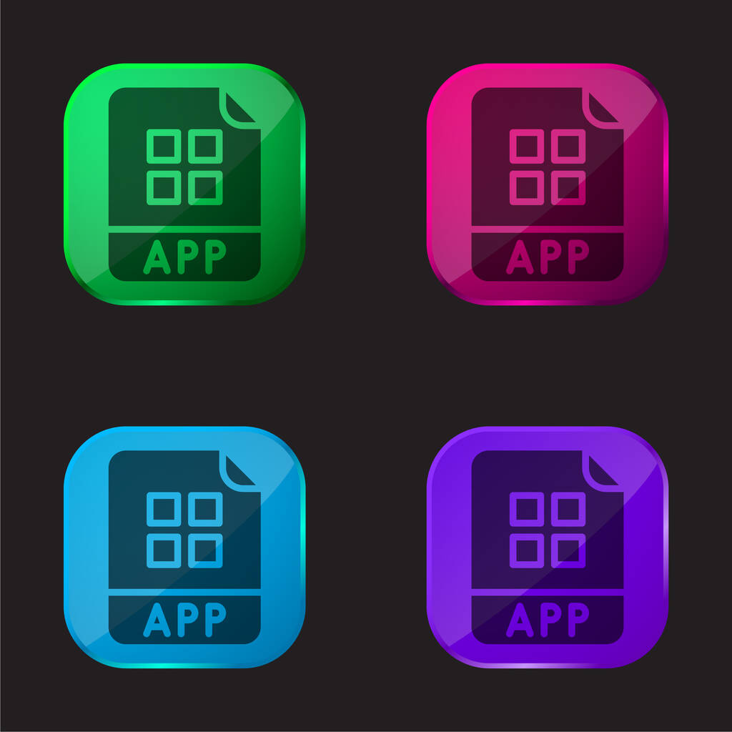 App vier kleur glazen knop pictogram - Vector, afbeelding