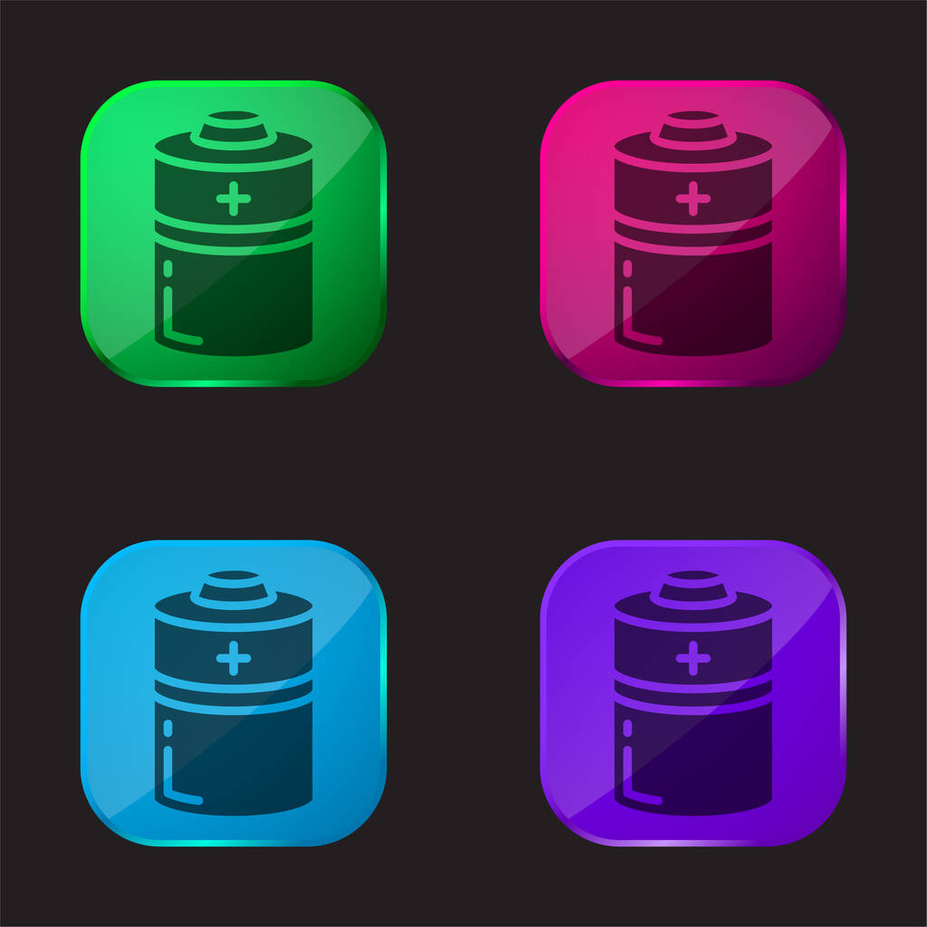 Batteries four color glass button icon - Vector, Image