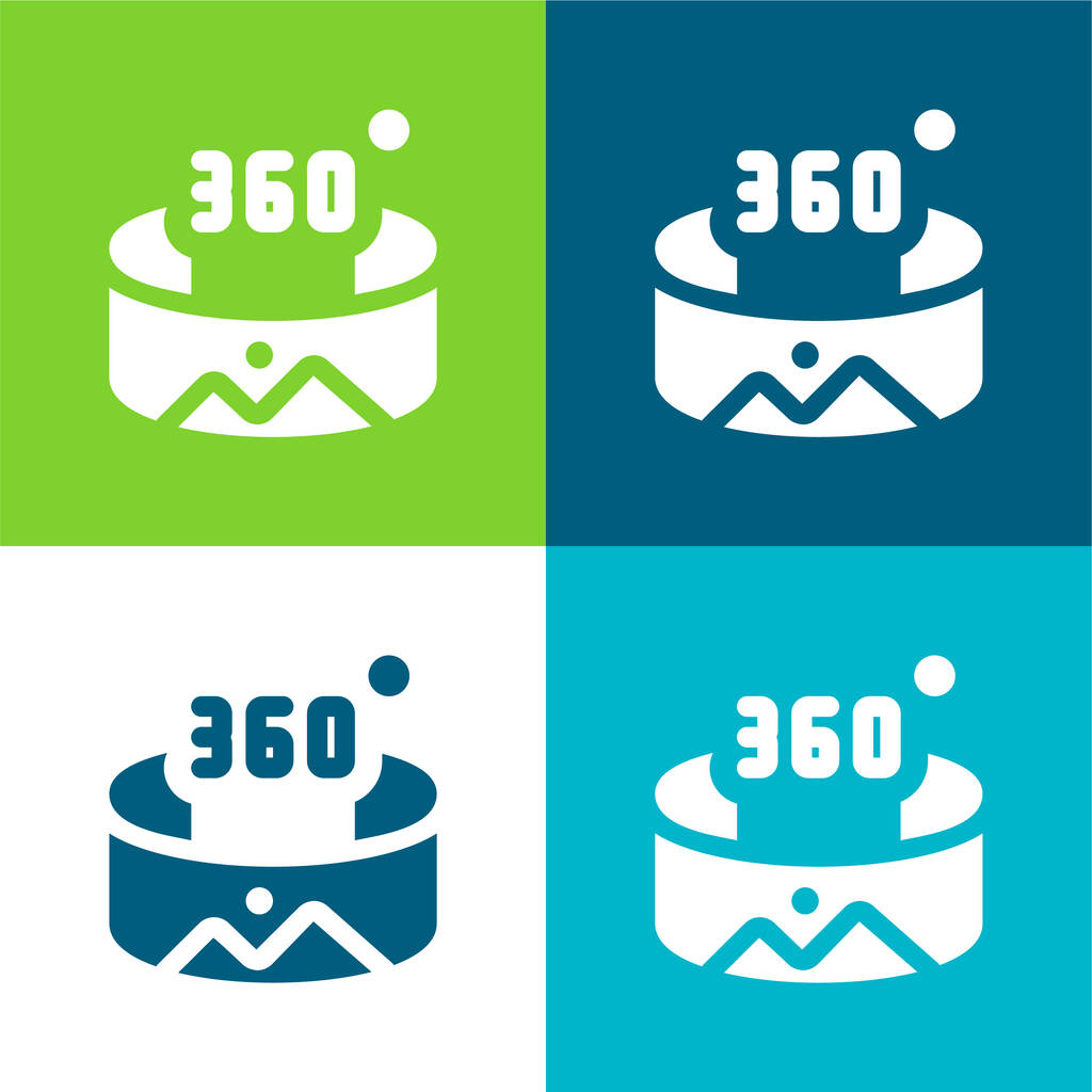Conjunto de iconos mínimo de cuatro colores plana de 360 grados - Vector, Imagen