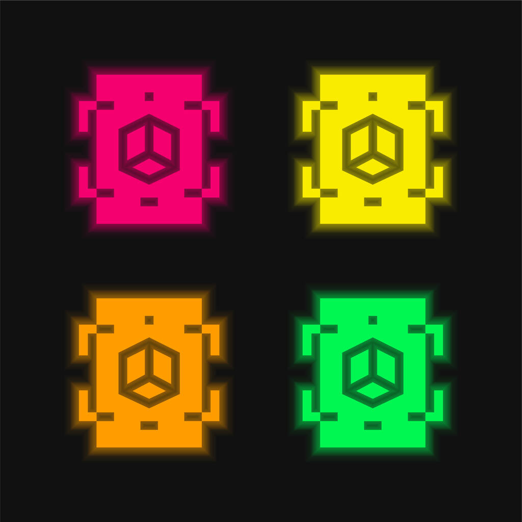 Réalité augmentée quatre couleurs rougeoyantes icône vectorielle néon - Vecteur, image