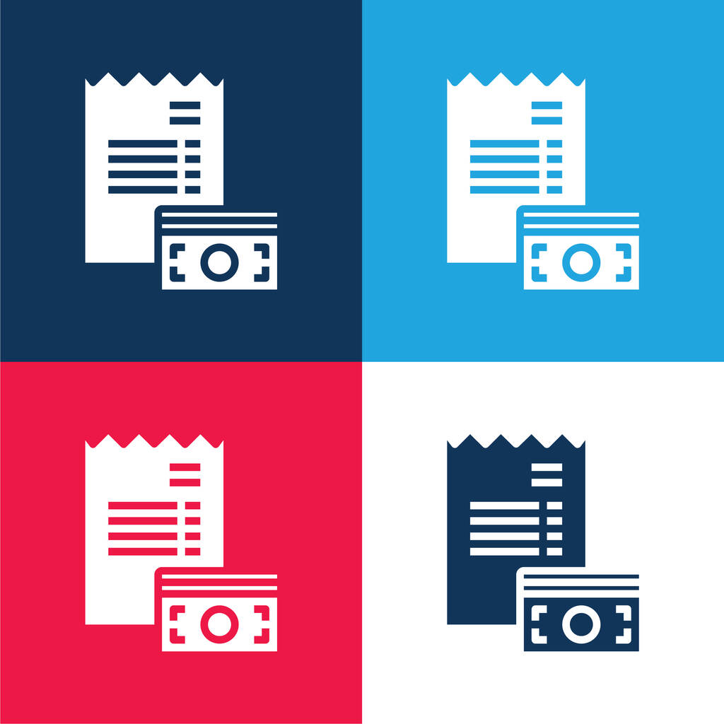 Bill blue und red four color minimal icon set - Vektor, Bild